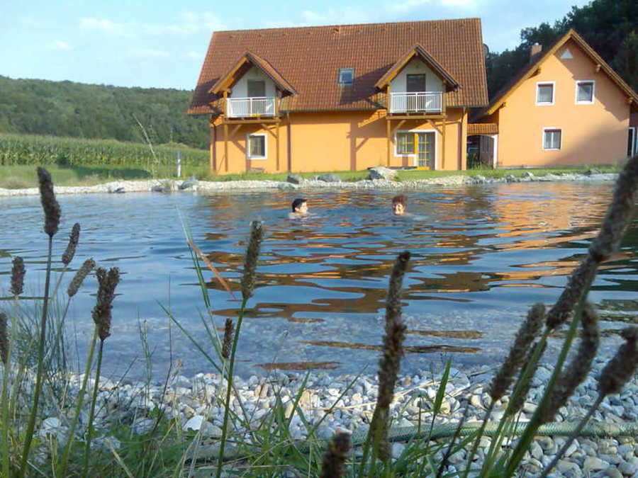 Schwimmteich mit Blick auf das Gästehaus - Andante Seminar- und Gästehaus